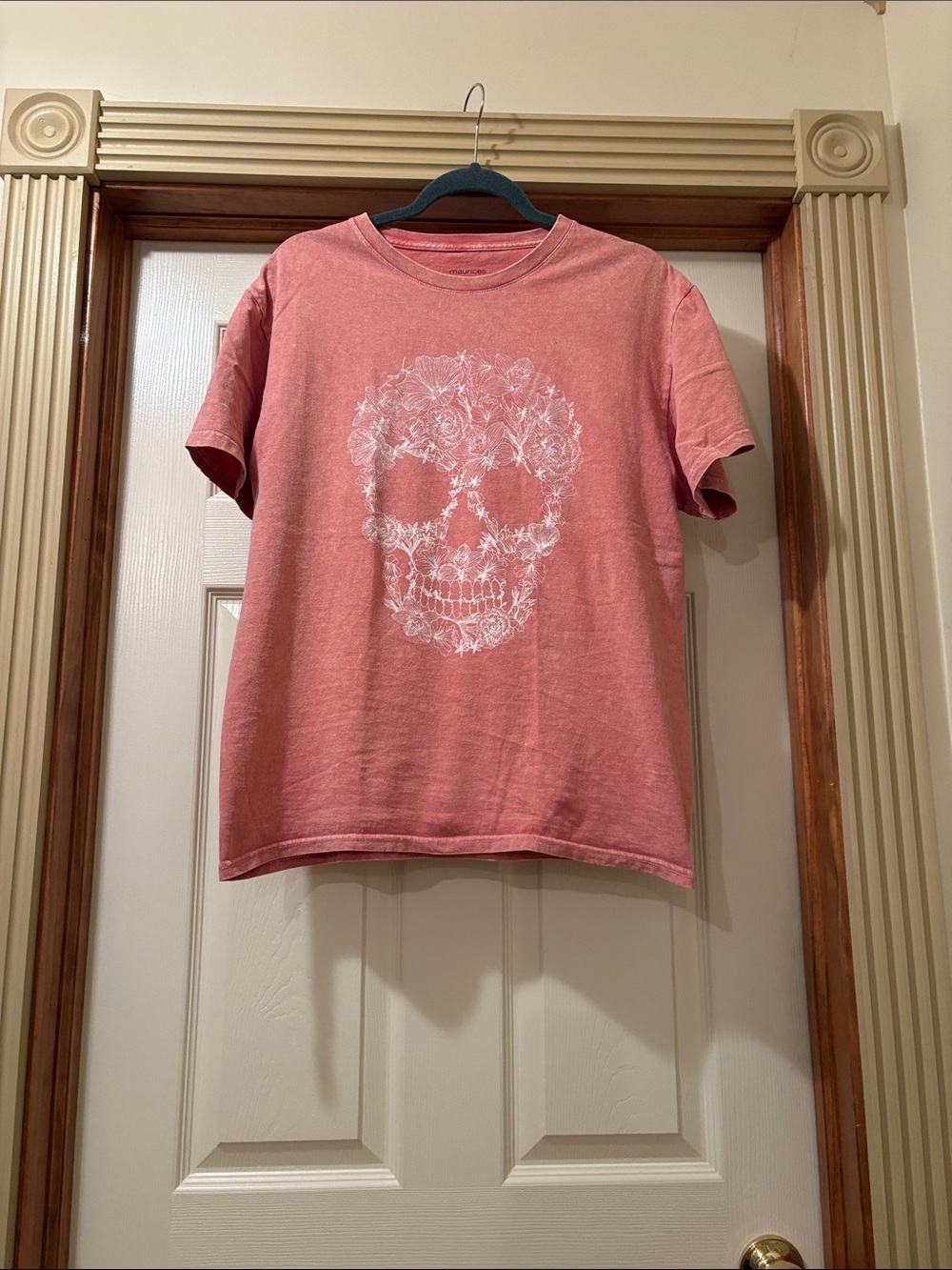 Maurices Coral Pink Skull Floral Graphic Tee